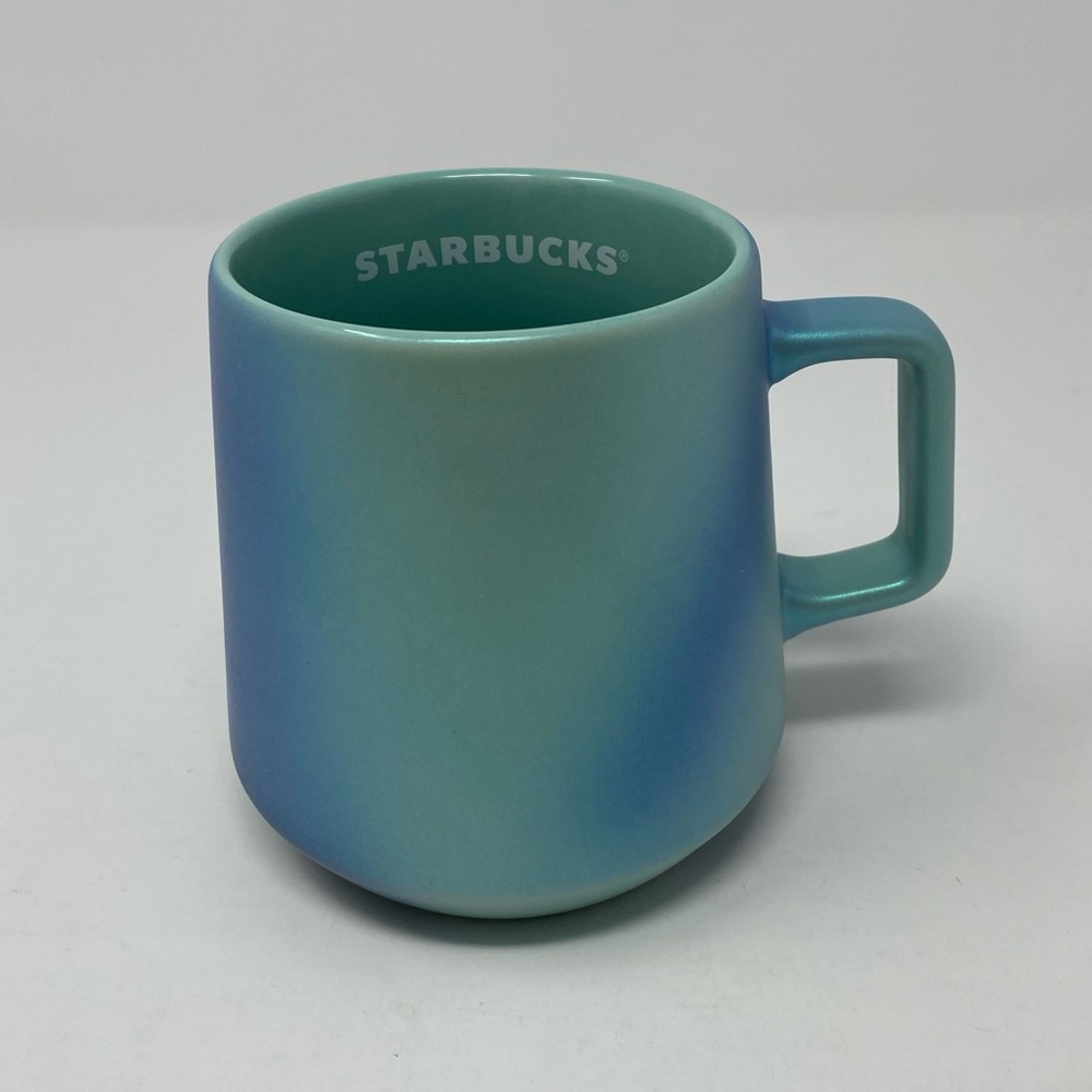 STARBUCKS Summer 2021 Blue Green Aqua Ocean Shimmer Pearl Iridescent Mug - 14 oz